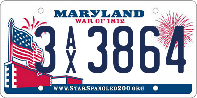 MD license plate 3AX3864