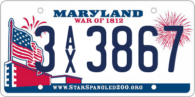 MD license plate 3AX3867