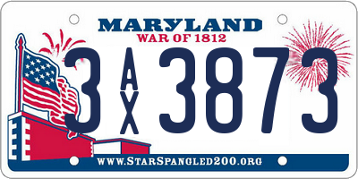 MD license plate 3AX3873