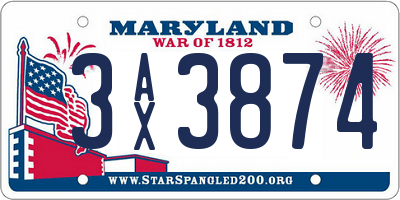 MD license plate 3AX3874