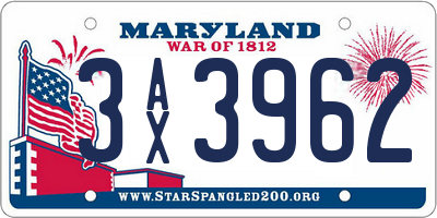 MD license plate 3AX3962