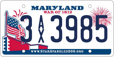 MD license plate 3AX3985