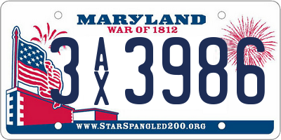 MD license plate 3AX3986