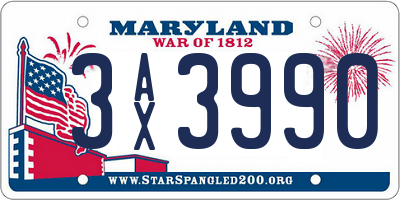 MD license plate 3AX3990