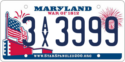 MD license plate 3AX3999