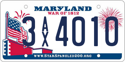 MD license plate 3AX4010