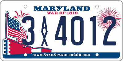 MD license plate 3AX4012