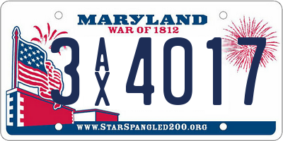 MD license plate 3AX4017