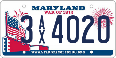 MD license plate 3AX4020