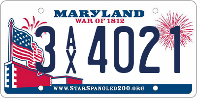 MD license plate 3AX4021