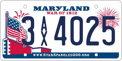 MD license plate 3AX4025