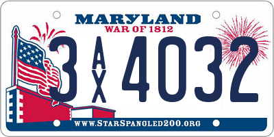 MD license plate 3AX4032