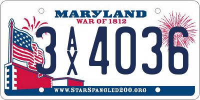 MD license plate 3AX4036