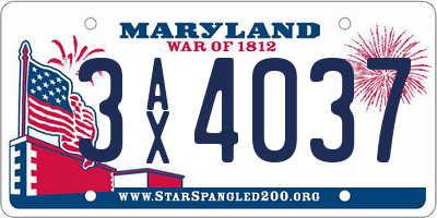 MD license plate 3AX4037