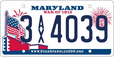 MD license plate 3AX4039