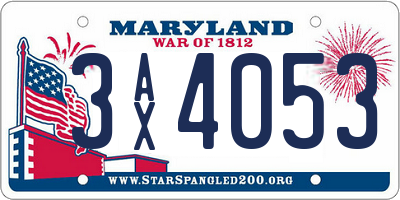 MD license plate 3AX4053