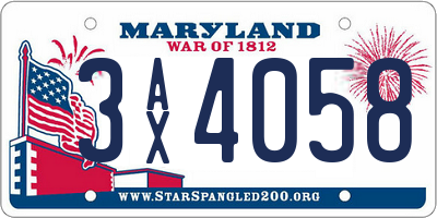 MD license plate 3AX4058