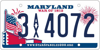 MD license plate 3AX4072