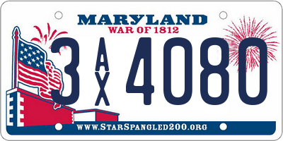 MD license plate 3AX4080