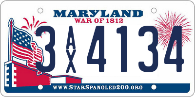 MD license plate 3AX4134