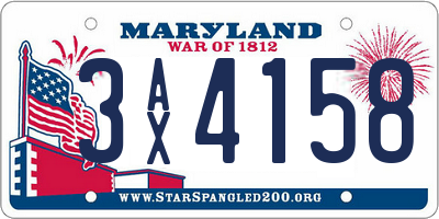 MD license plate 3AX4158
