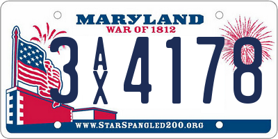 MD license plate 3AX4178