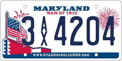 MD license plate 3AX4204