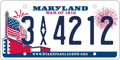 MD license plate 3AX4212