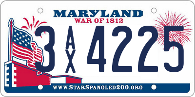 MD license plate 3AX4225