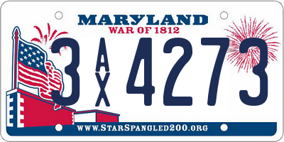 MD license plate 3AX4273