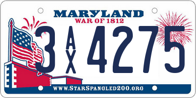 MD license plate 3AX4275