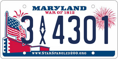 MD license plate 3AX4301