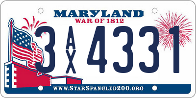 MD license plate 3AX4331