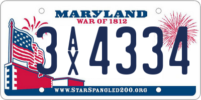 MD license plate 3AX4334