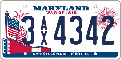 MD license plate 3AX4342