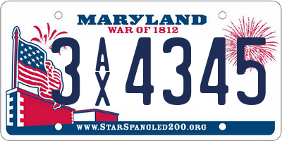 MD license plate 3AX4345