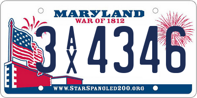 MD license plate 3AX4346
