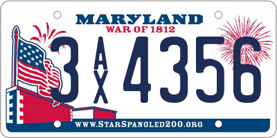 MD license plate 3AX4356