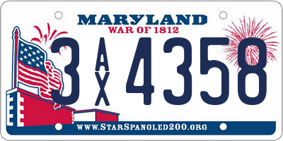 MD license plate 3AX4358