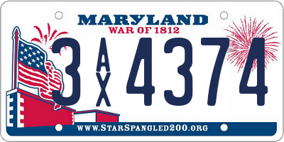 MD license plate 3AX4374