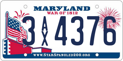 MD license plate 3AX4376