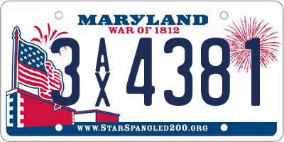 MD license plate 3AX4381