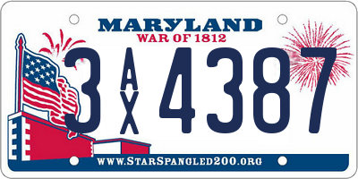 MD license plate 3AX4387