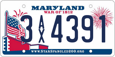 MD license plate 3AX4391
