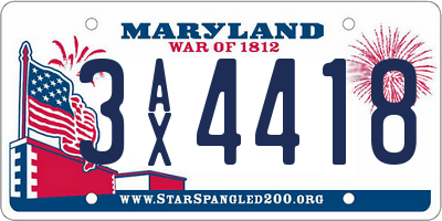 MD license plate 3AX4418