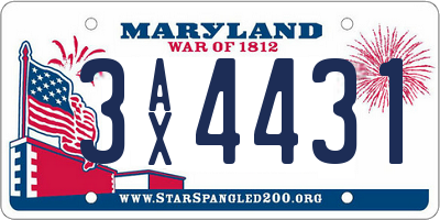 MD license plate 3AX4431