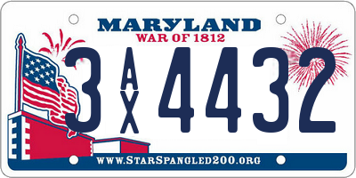 MD license plate 3AX4432