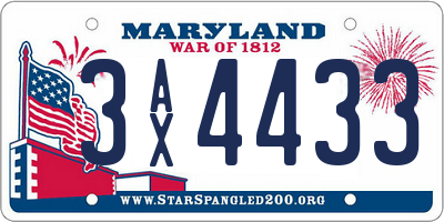 MD license plate 3AX4433