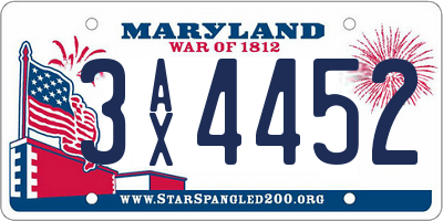 MD license plate 3AX4452