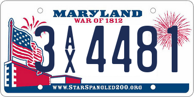 MD license plate 3AX4481